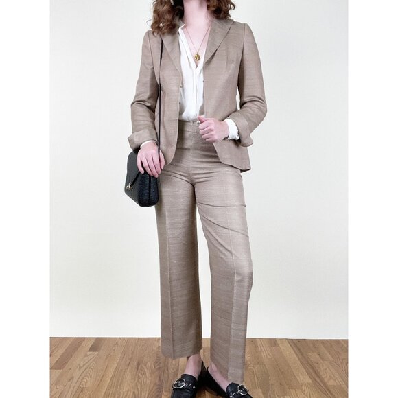 AKRIS 100% Silk Woven Pants Suit Blazer Jacket Coat Trousers Matching Coord Set - Picture 12 of 12